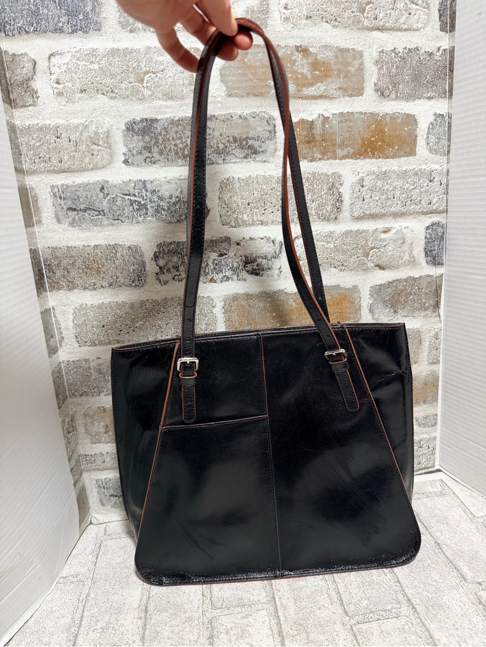 Vintage Y2K HOBO Cowhide Leather Shoulder bag Purse black
